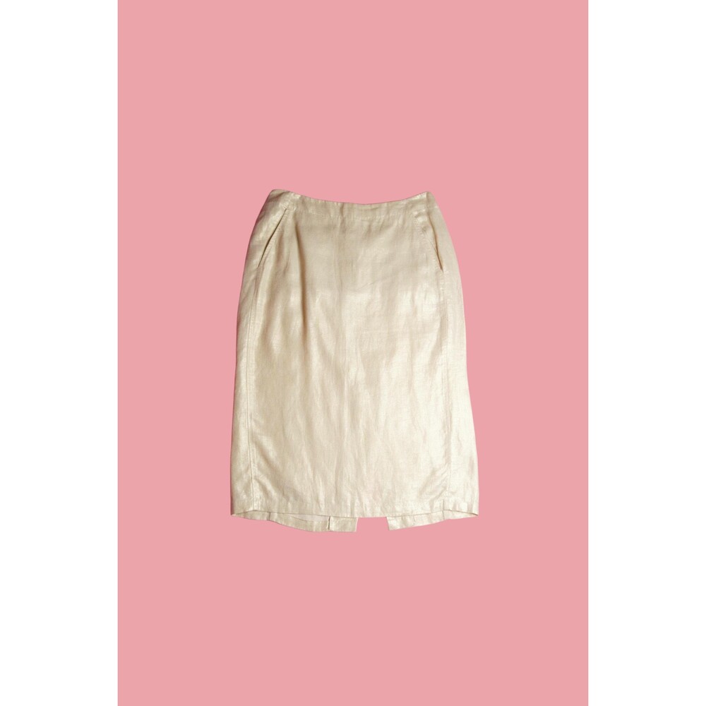 Y2K MAX MARA Puro Lino. GOLD  Wiggle Skirt W/Back Slit and Pocket. Medium. AS IS
